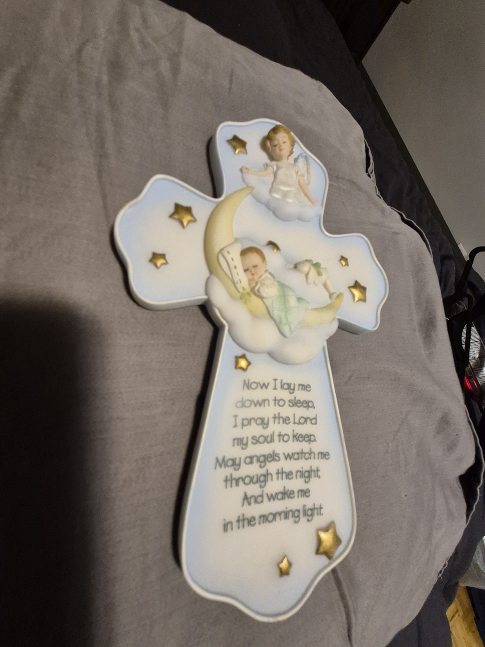 Baby Prayer Wall Cross - Blue and Gold Angel Nursery Decor